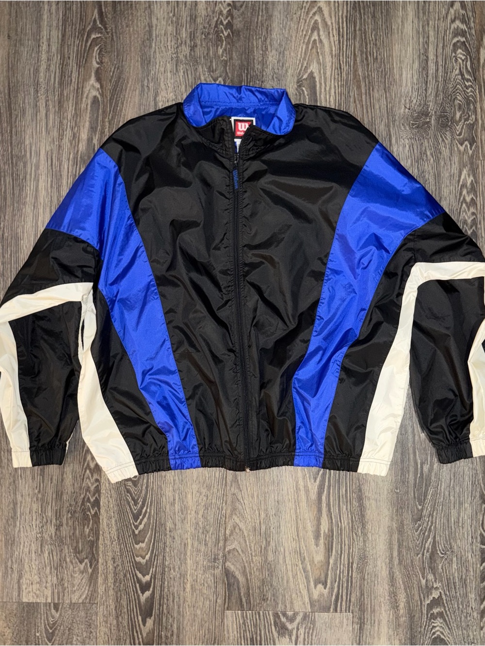 Vintage 90s Wilson Black and Blue Colorblock Windbreaker Jacket Men’s 3XL